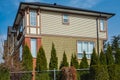 Brand new upscale townhomes in a Canadian neighbourhood. External facade of modern urban townhouses Royalty Free Stock Photo