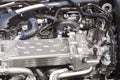 Brand new vehicle engine detail. Mechanic parts
