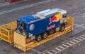 Brand new VW Red Bull truck arriving in port of Buenos Aires, Argentina