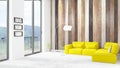 Brand new white loft bedroom minimal style interior design with copyspace wall and view out of window. 3D Rendering. Royalty Free Stock Photo