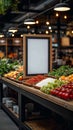 Brand presence Mock up poster or signboard on a blurred food market