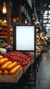 Brand presence Mock up poster or signboard on a blurred food market