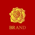 Brand shiny gold flower shape isolated on red background