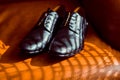 Wooden shoes on wood texture