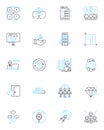 Brand unveiling linear icons set. Launch, Reveal, Debut, Introduction, Premire, Unveiling, Presentation line vector and