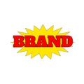 Brand web icon. An isolated label, sticker or icon graphic in golden star brust in golden letters. Promotion