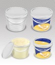 Plastic buckets for food product realistic vector