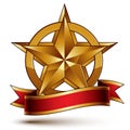 Branded golden symbol with stylized pentagonal glossy star and r