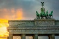 Brandenburg Gate, Brandenburger Tor, at dramatic sunset in Berlin, Germany Royalty Free Stock Photo