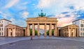 Brandenburg Gate or Brandenburger Tor at sunset, panoramic view, Berlin, Germany Royalty Free Stock Photo