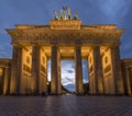 The Brandenburg Gate illuminated by the evening lights at dusk, Berlin, Germany Royalty Free Stock Photo