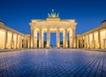 Brandenburg Gate illuminated in twilight, Berlin, Germany