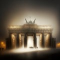 Brandenburg Gate in night view, tinted colors, strong counterlight Berlin, Germany