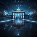 Brandenburg Gate reconfigured as a portal to the digital realm. AI-generated. Royalty Free Stock Photo