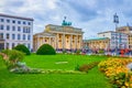 The Brandenburg Gate throuth the flowerbed at Pariser Platz in Berlin, Germany