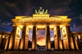 Brandenburger Tor on dark colorful sky. Royalty Free Stock Photo