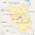 Brandenburg, a state in northeastern Germany, political map Royalty Free Stock Photo