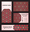 Branding design kit with decorative ornament of red, black, and white shades. Premium corporate identity template. Business statio Royalty Free Stock Photo