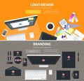 Branding, logo design flat illustration concepts set. Top view. Modern flat design concepts for web banners, web sites Royalty Free Stock Photo