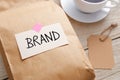 Branding marketing concept closeup product paper bag Royalty Free Stock Photo