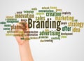 Branding word cloud and hand with marker concept Royalty Free Stock Photo