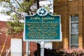 Brandon Town Square historical sign in downtown Brandon, MS