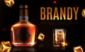 Brandy bottle and glass promo ad banner, poster