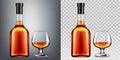 Brandy bottle and glass mockup isolated clip art Royalty Free Stock Photo