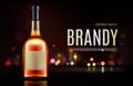 Brandy bottle mockup banner. Closed blank flask