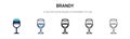 Brandy icon in filled, thin line, outline and stroke style. Vector illustration of two colored and black brandy vector icons Royalty Free Stock Photo