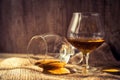 Brandy, Konya, a glass of whiskey on the table Royalty Free Stock Photo