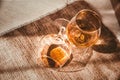 Brandy, Konya, a glass of whiskey on the table Royalty Free Stock Photo