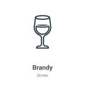 Brandy outline vector icon. Thin line black brandy icon, flat vector simple element illustration from editable drinks concept Royalty Free Stock Photo