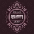 Brandy premium drink label design template. Patterned vintage frame with text on pattern background Royalty Free Stock Photo