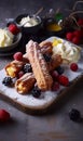 Brandy snaps with lemon cream and berries Generative AI