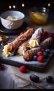 Brandy snaps with lemon cream and berries Generative AI