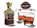 Brandy in two glasses and bottle