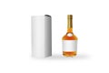 Brandy, whisky or cognac bottle and packaging with empty label. Mock up