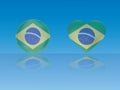 Brasil/Brazil flag in glossy ball and heart with reflection on blue background vector illustration