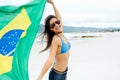 BRasil flag woman fan Royalty Free Stock Photo