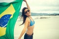Brasil flag woman fan Royalty Free Stock Photo