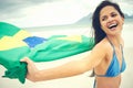 Brasil flag woman fan Royalty Free Stock Photo