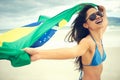 Brasil flag woman fan Royalty Free Stock Photo