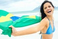 Brasil flag woman fan Royalty Free Stock Photo