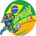 Brasil 2014 Football Player Kicking Retro