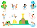 Brasil Rio summer games. World travel event for people sports. Copacabana. Carnival Brazil. Vector Illustration Royalty Free Stock Photo