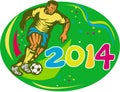 Brasil 2014 Soccer Football Player Run Retro Royalty Free Stock Photo