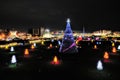 Night view of the Esplanada dos Ministerios in Brasilia, capital of Brazil, decorated for Christmas