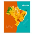 Brasil cartoon travel map vector illustration with landmarks Royalty Free Stock Photo