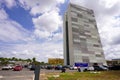 BRASILIA, BRAZIL - AUGUST 30, 2023: Lateral view of the National Congress with overlooking the entrance to the Federal Senate